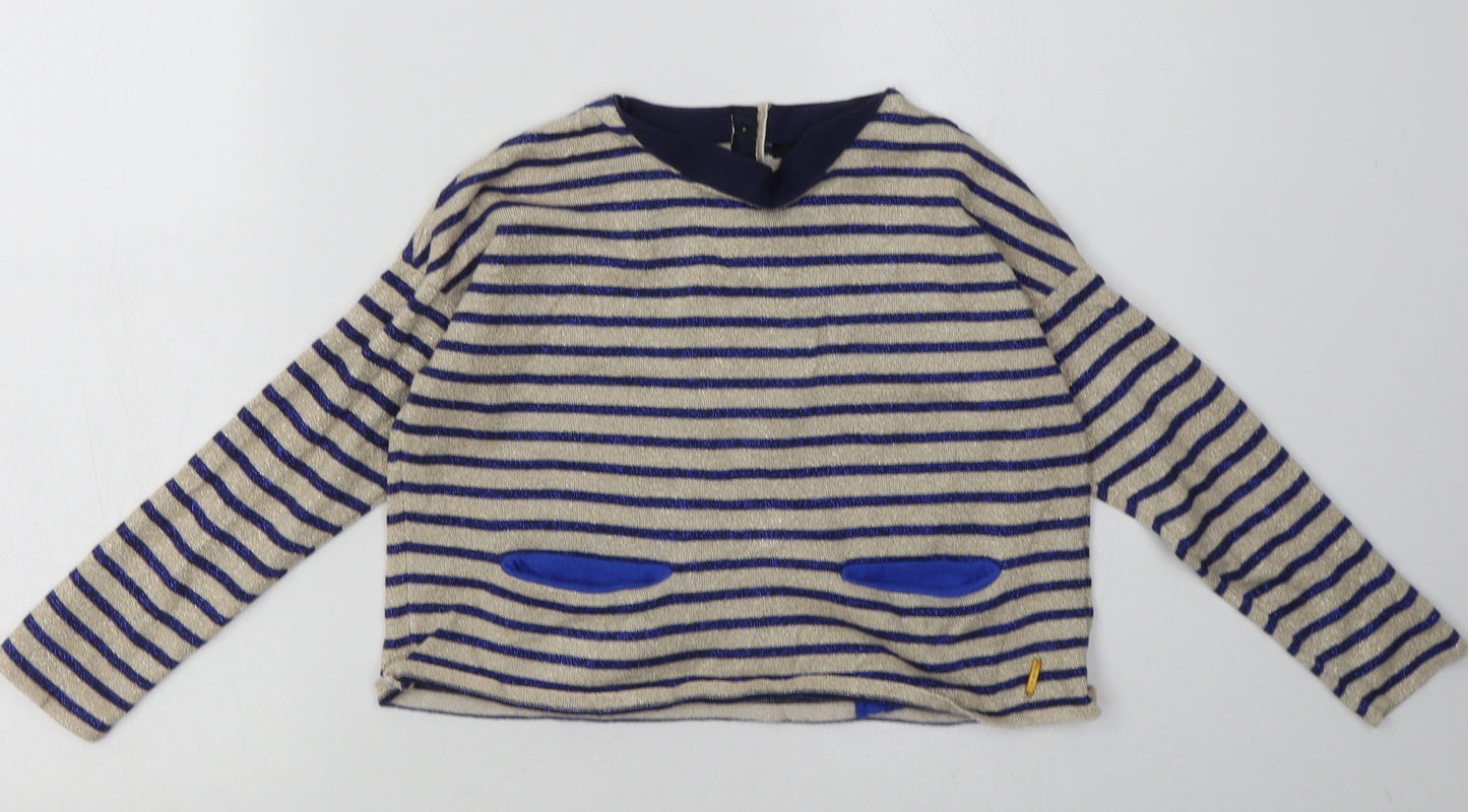 Marks and Spencer Girls Black Striped Cotton Basic Casual Size 6-7 Years Crew Neck Button - sparkly
