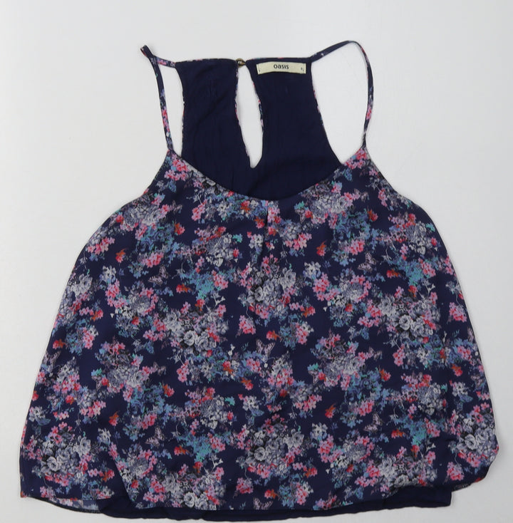 Oasis Womens Purple Floral Polyester Basic Tank Size S Scoop Neck