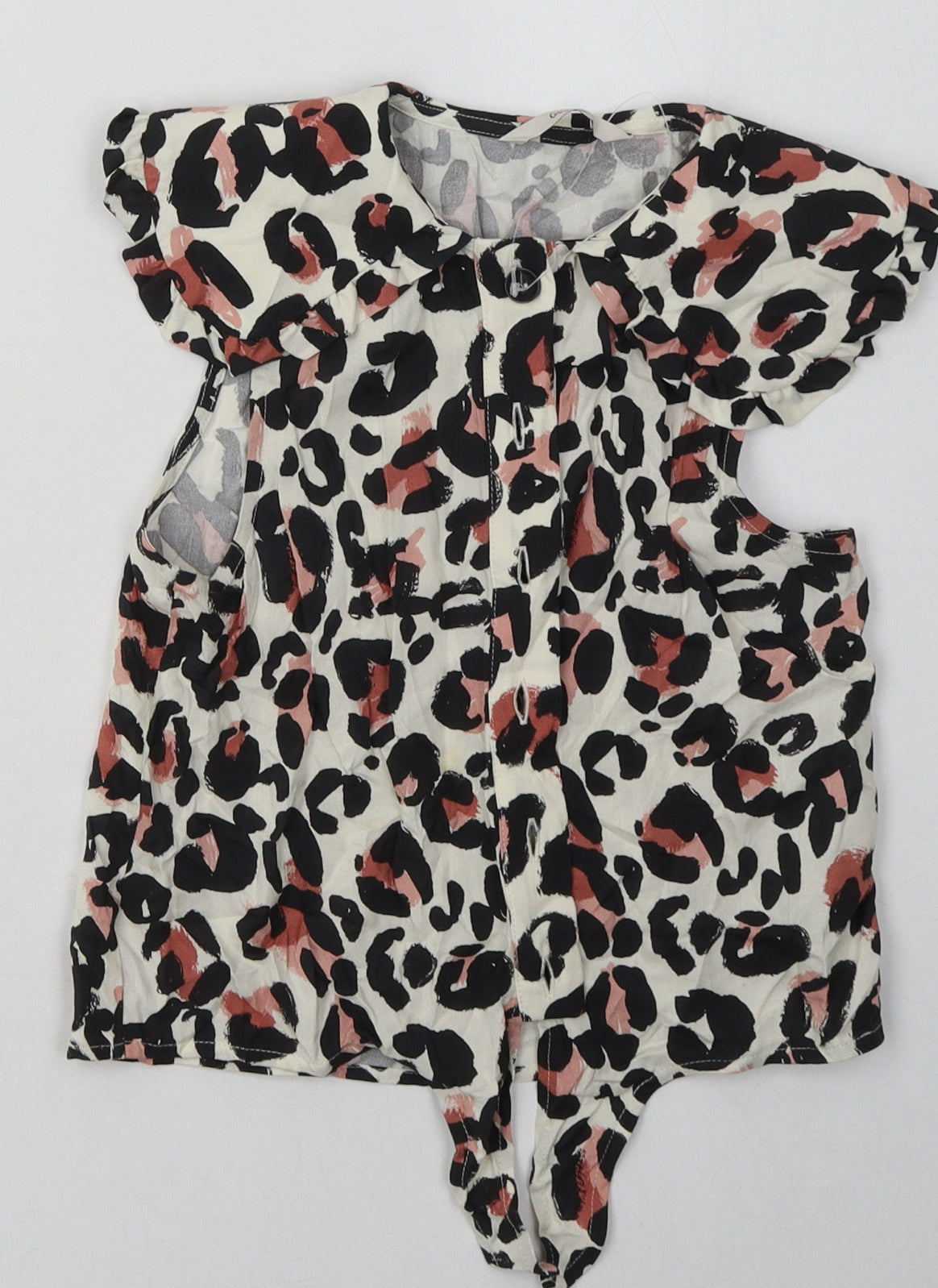George Girls Beige Animal Print Viscose Cropped Button-Up Size 10-11 Years Collared Button