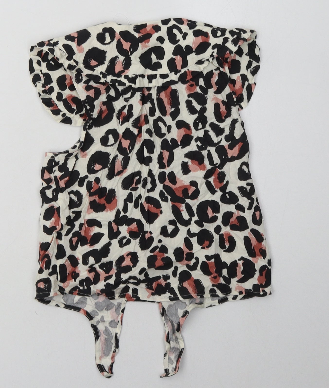 George Girls Beige Animal Print Viscose Cropped Button-Up Size 10-11 Years Collared Button