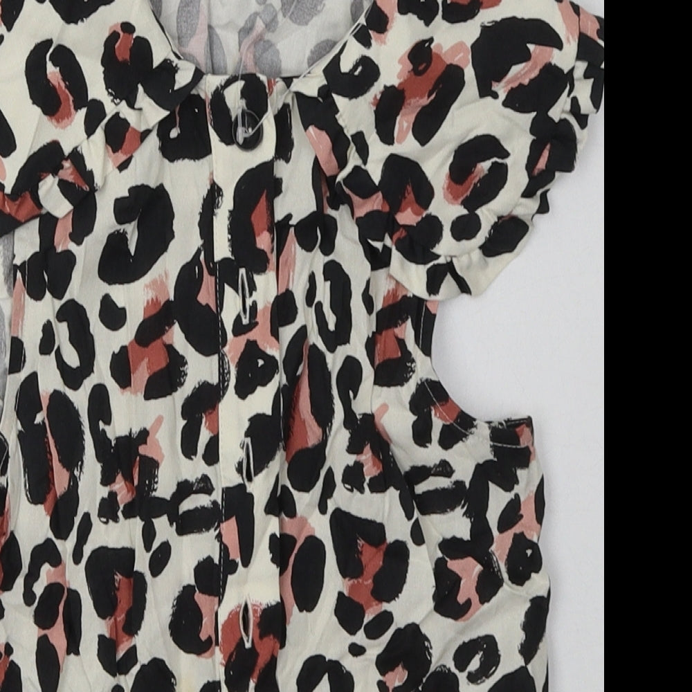 George Girls Beige Animal Print Viscose Cropped Button-Up Size 10-11 Years Collared Button