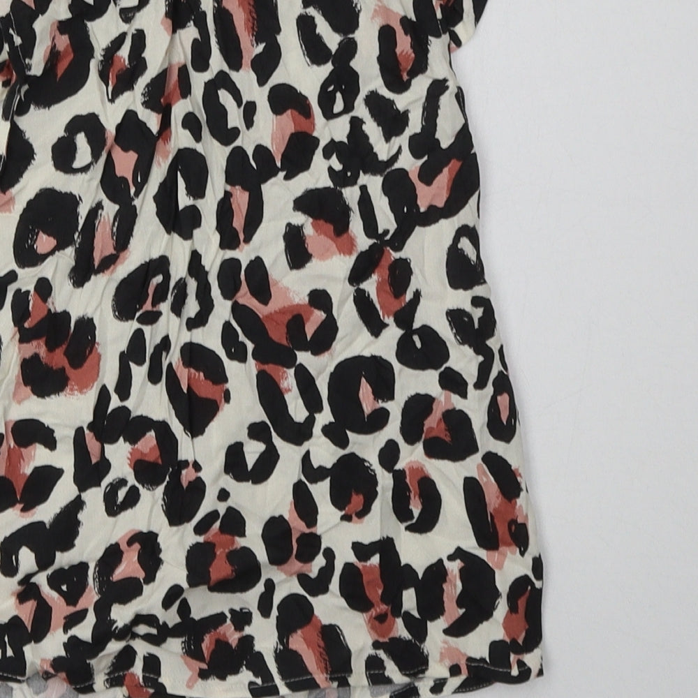 George Girls Beige Animal Print Viscose Cropped Button-Up Size 10-11 Years Collared Button