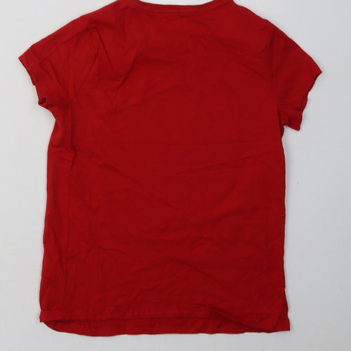 F&F Girls Red  Cotton Basic T-Shirt Size 10-11 Years Crew Neck Pullover - football wales