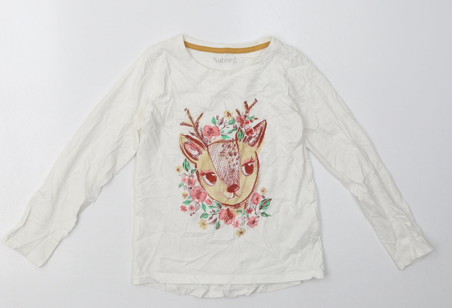 Nutmeg Girls White  Cotton Basic Casual Size 7-8 Years Crew Neck Pullover - dear