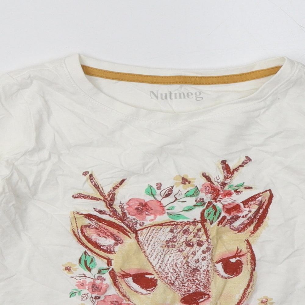 Nutmeg Girls White  Cotton Basic Casual Size 7-8 Years Crew Neck Pullover - dear