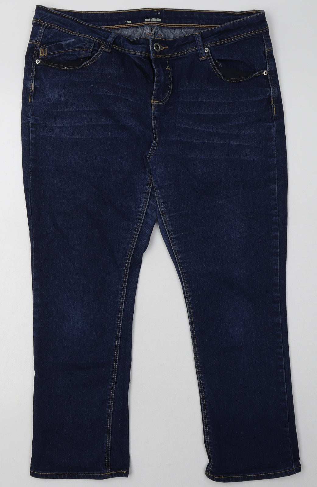 Primark Womens Blue  Cotton Cropped Jeans Size 16 L26 in Regular Button