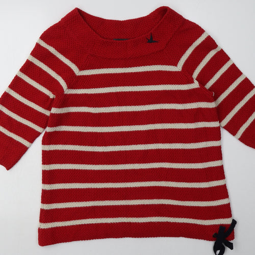 Marks and Spencer Womens Red Striped Cotton Pullover Sweatshirt Size 12  Pullover