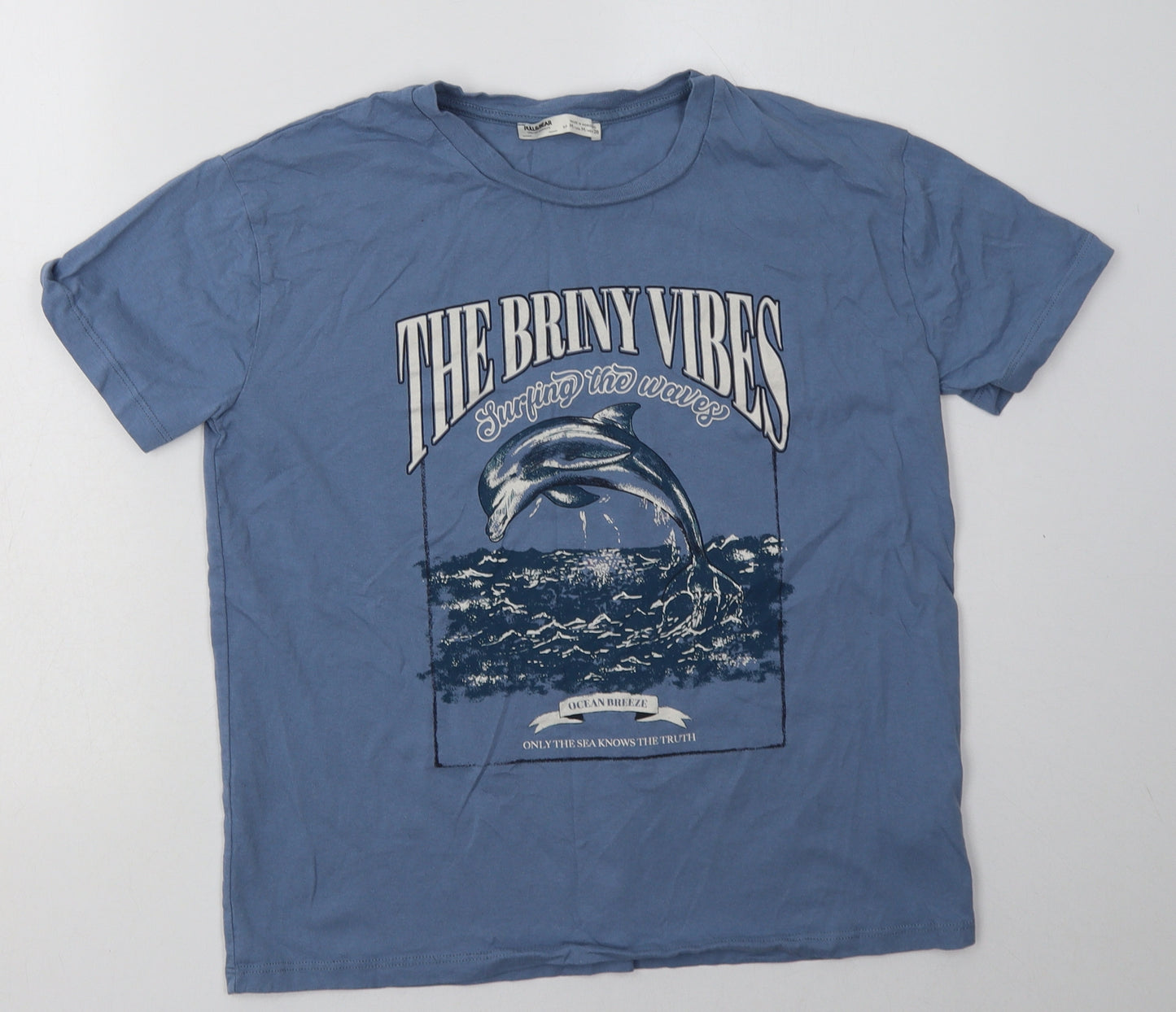 Pull&Bear Mens Blue  Cotton  T-Shirt Size M Crew Neck  - ocean breeze