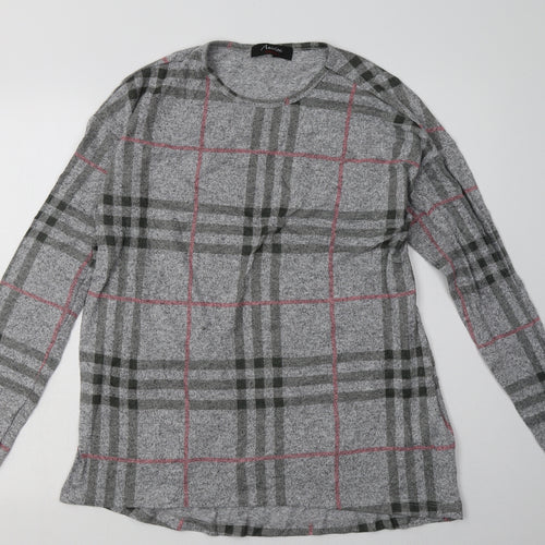 aniston Womens Grey Check Polyester Pullover Sweatshirt Size 14  Pullover