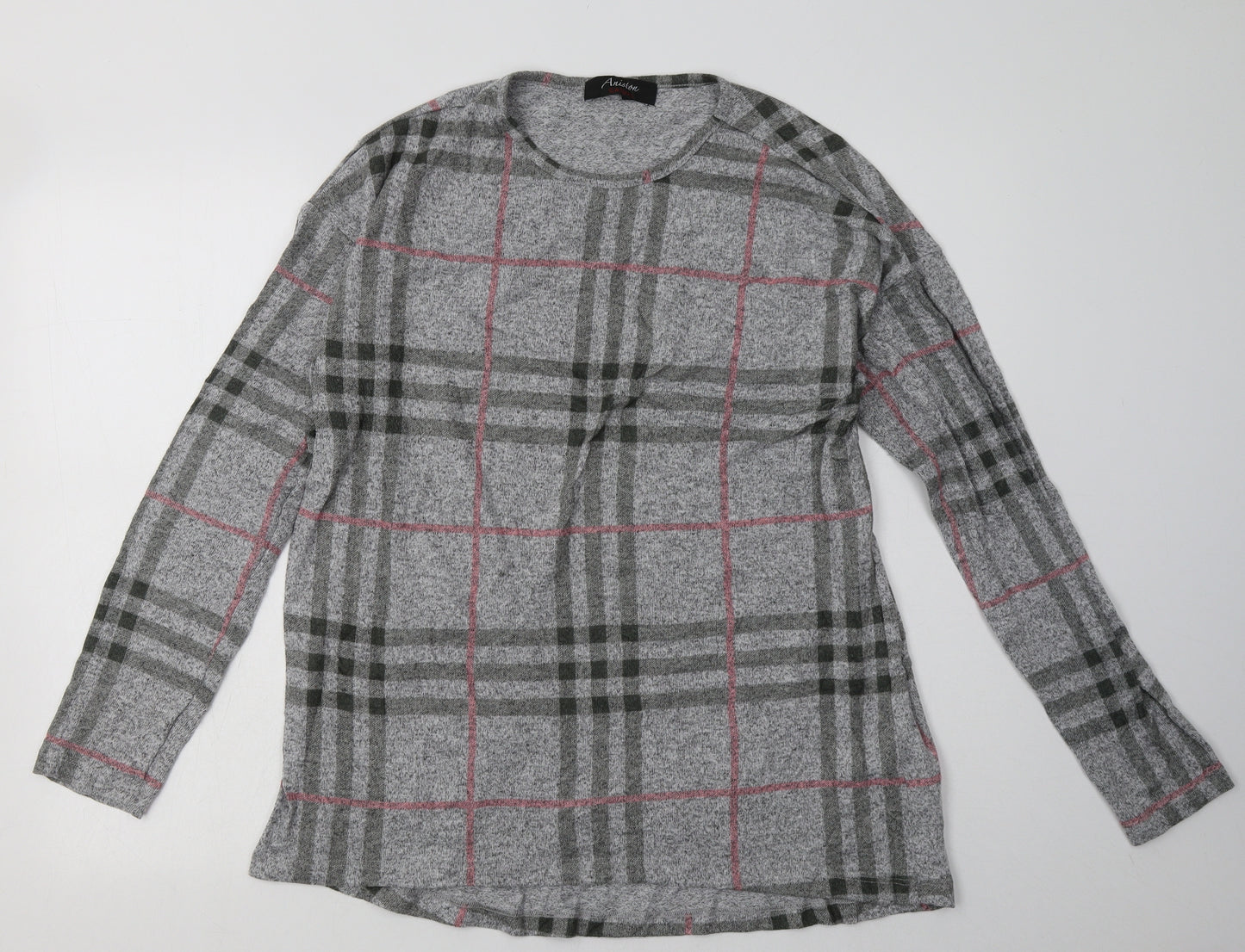 aniston Womens Grey Check Polyester Pullover Sweatshirt Size 14  Pullover