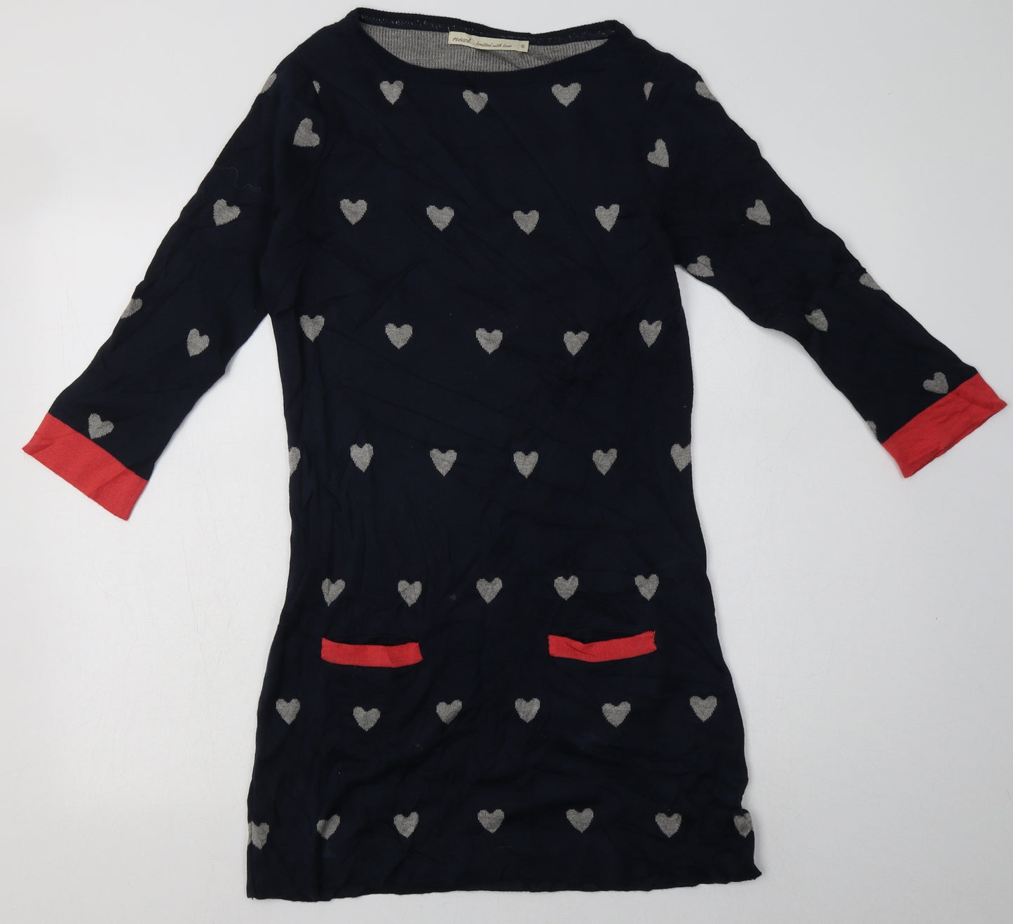 NEXT Womens Blue Geometric Cotton Jumper Dress  Size 10  Boat Neck Pullover - Heart Print