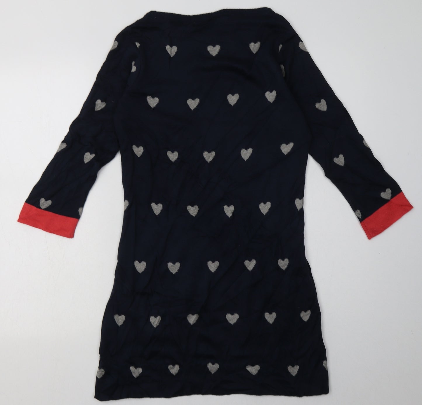 NEXT Womens Blue Geometric Cotton Jumper Dress  Size 10  Boat Neck Pullover - Heart Print