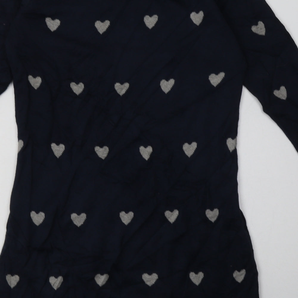 NEXT Womens Blue Geometric Cotton Jumper Dress  Size 10  Boat Neck Pullover - Heart Print