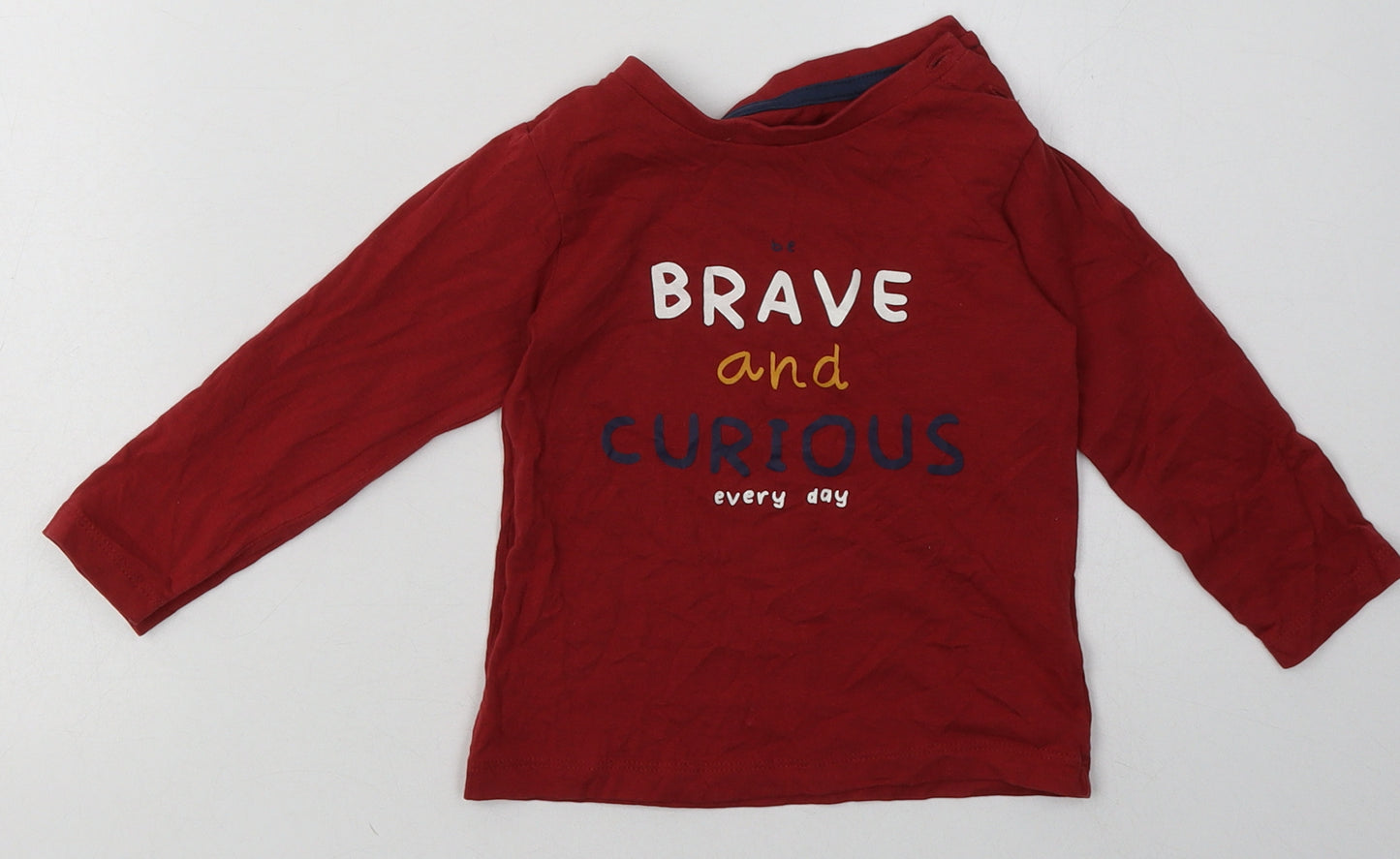 Matalan Boys Red  Cotton Basic Casual Size 18-24 Months Crew Neck Button - be brave and curious
