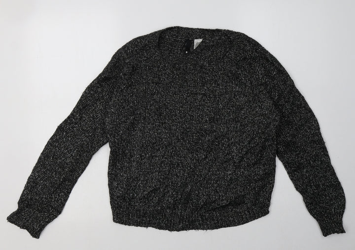 H&M Womens Black  Acrylic Pullover Sweatshirt Size 8  Pullover