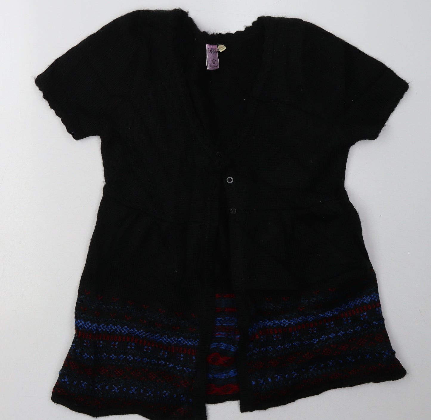 b soul Womens Black V-Neck Geometric Acrylic Cardigan Jumper Size M