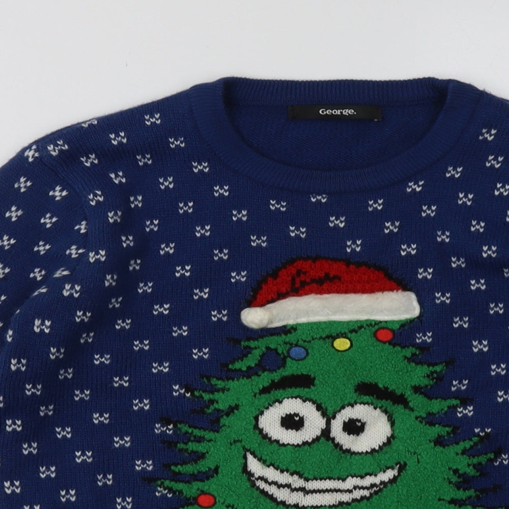 George Boys Blue Geometric Acrylic Pullover Sweatshirt Size 8-9 Years  Pullover - Christmas
