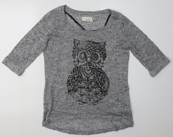 New Look Womens Grey Animal Print Polyester Pullover Sweatshirt Size 12  Pullover - Owl