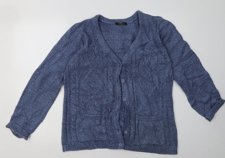 BM Womens Blue V-Neck  Acrylic Cardigan Jumper Size S