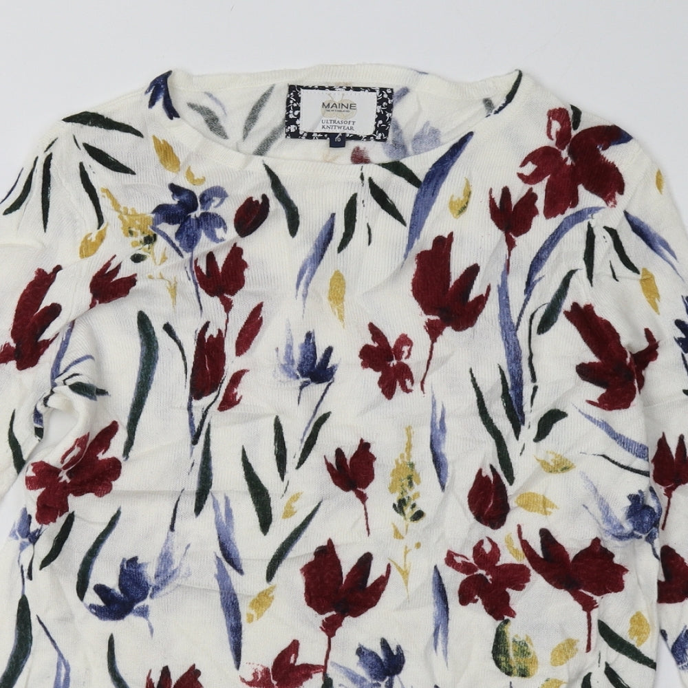 Debenhams Womens White Floral Acrylic Pullover Sweatshirt Size 10  Pullover