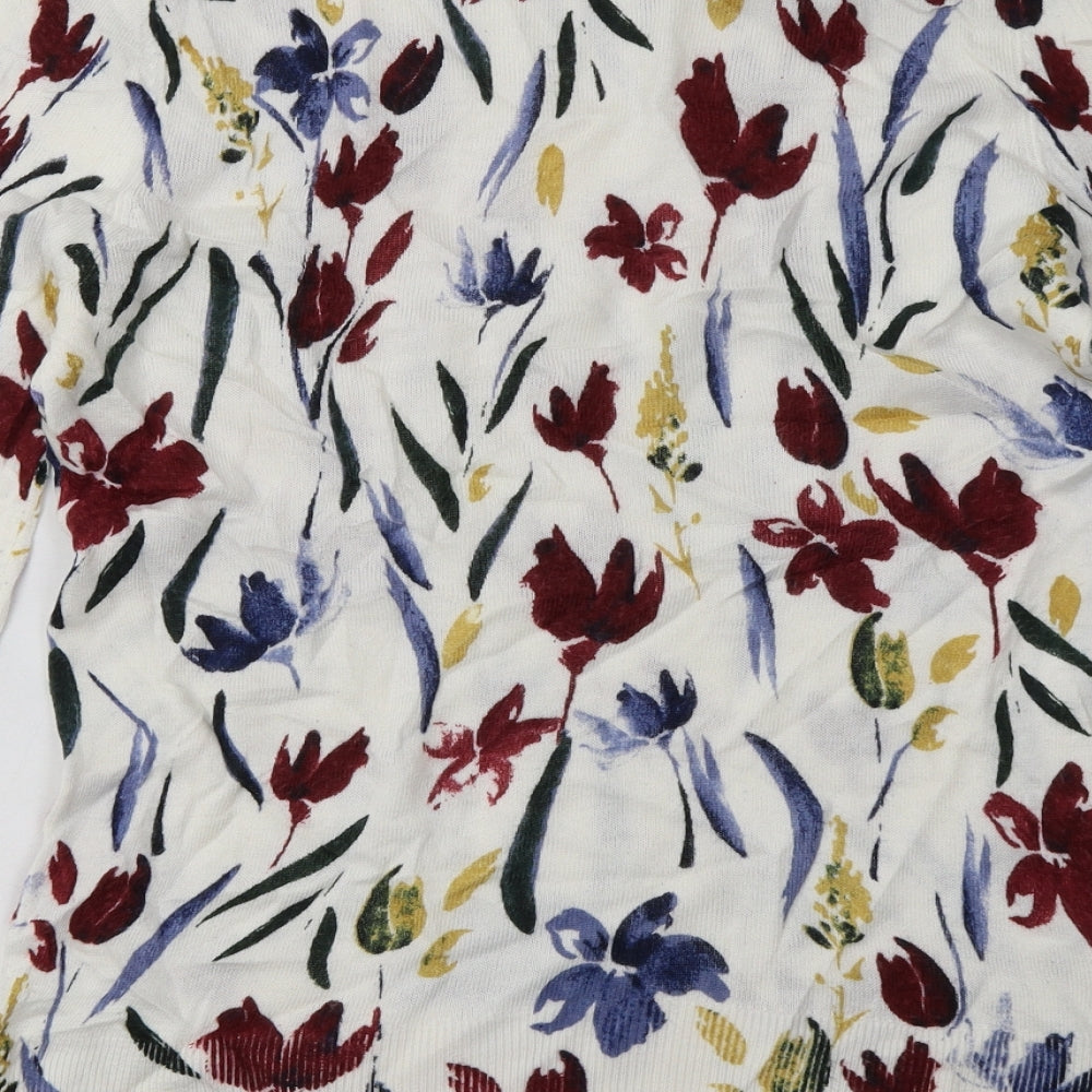 Debenhams Womens White Floral Acrylic Pullover Sweatshirt Size 10  Pullover