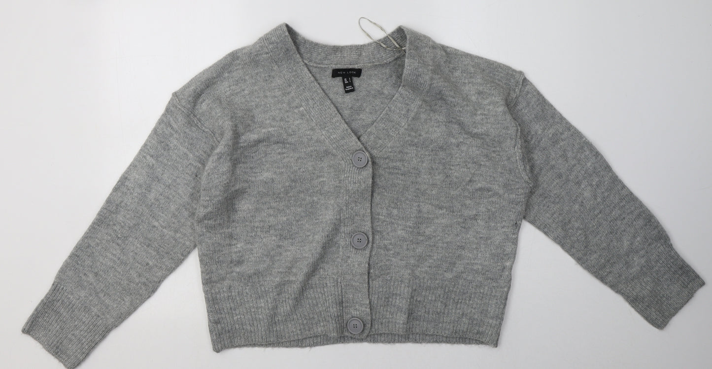 New Look Womens Grey V-Neck  Acrylic Cardigan Jumper Size L