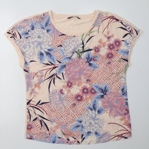 Bonmarché Womens Pink Floral Polyester Basic T-Shirt Size 14 Crew Neck