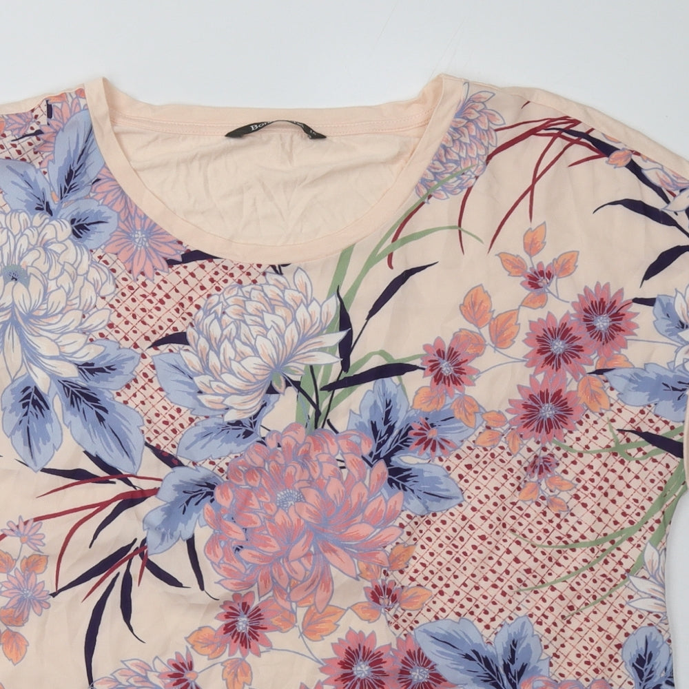 Bonmarché Womens Pink Floral Polyester Basic T-Shirt Size 14 Crew Neck