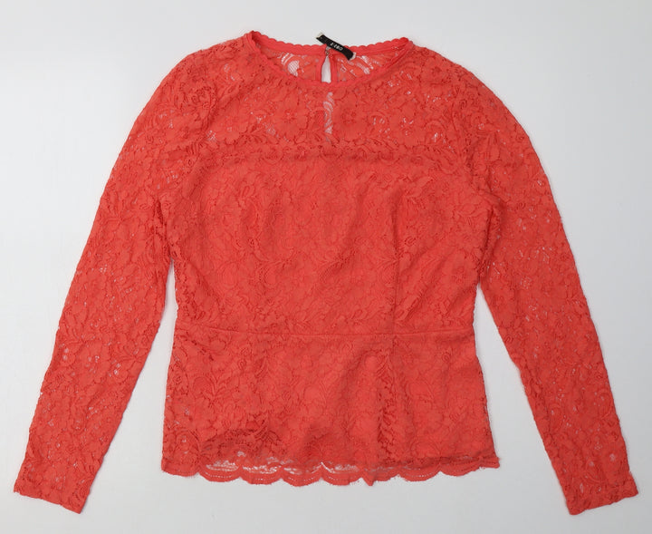 Oasis Womens Pink  Viscose Basic Blouse Size M Crew Neck