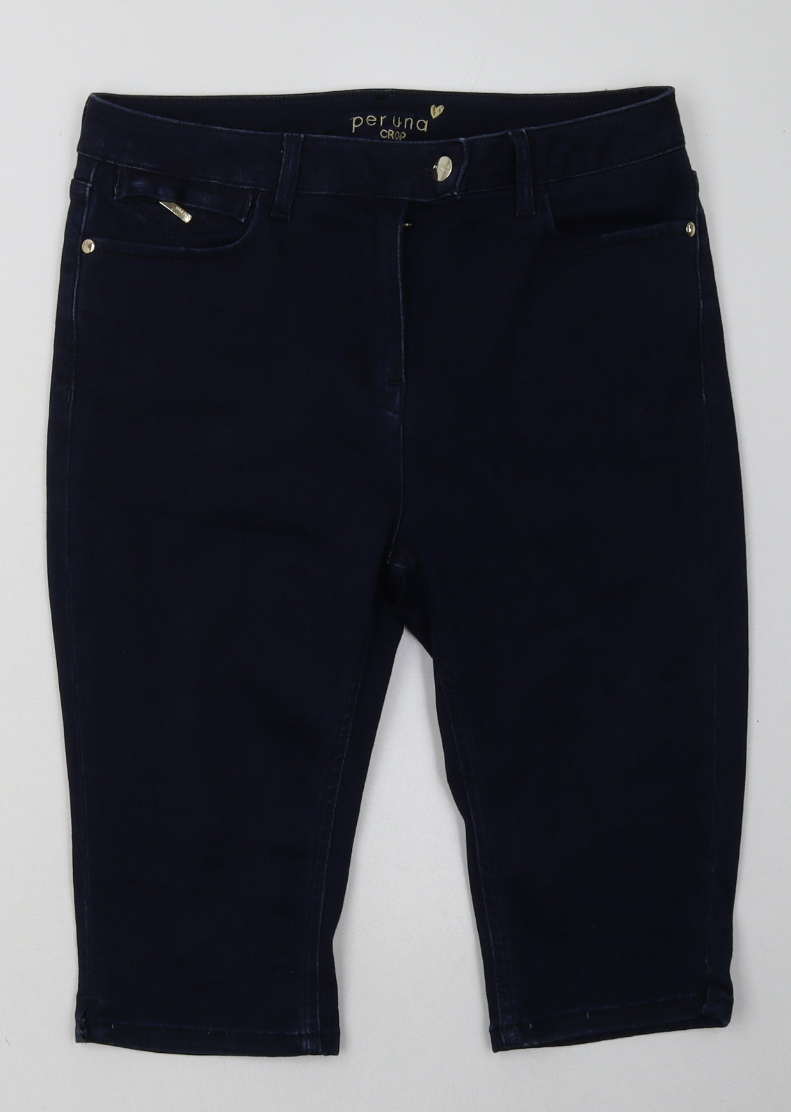 Marks and Spencer Womens Blue  Cotton Bermuda Shorts Size 12 L16 in Regular Button