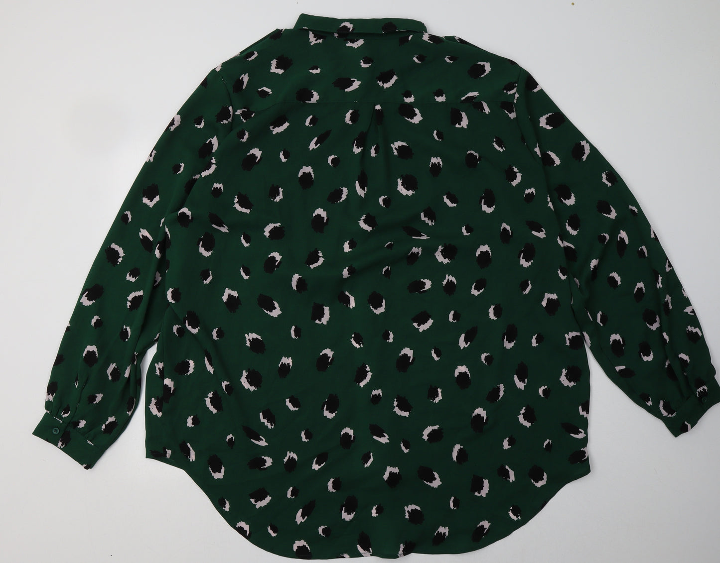 Boohoo Womens Green Animal Print Polyester Basic Button-Up Size 24 Collared