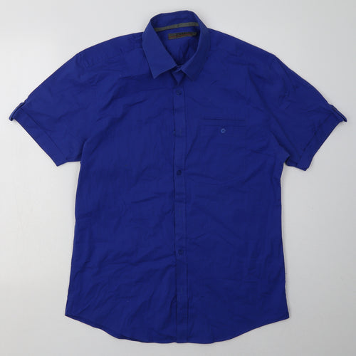 Matalan Mens Blue  Cotton  Button-Up Size M Collared Button