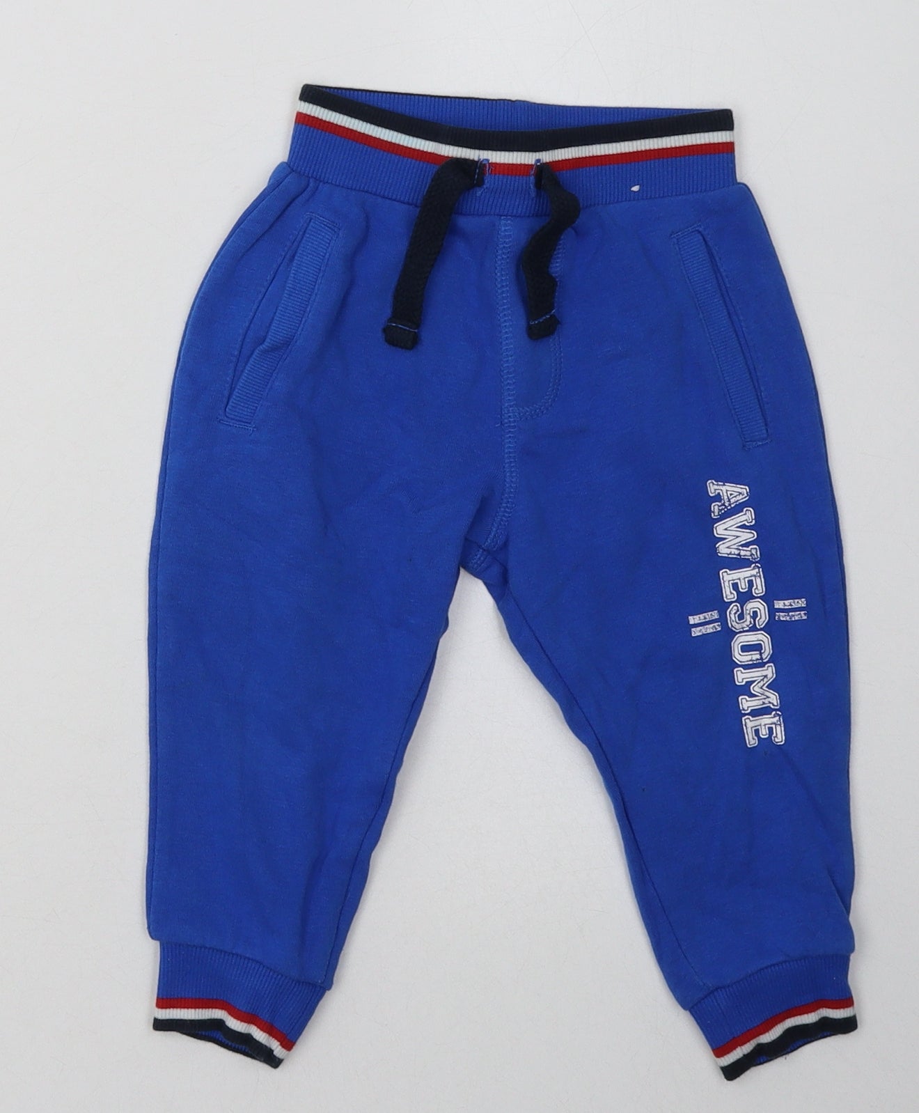 George Boys Blue  Cotton Jogger Trousers Size 12-18 Months  Tie - Awesome
