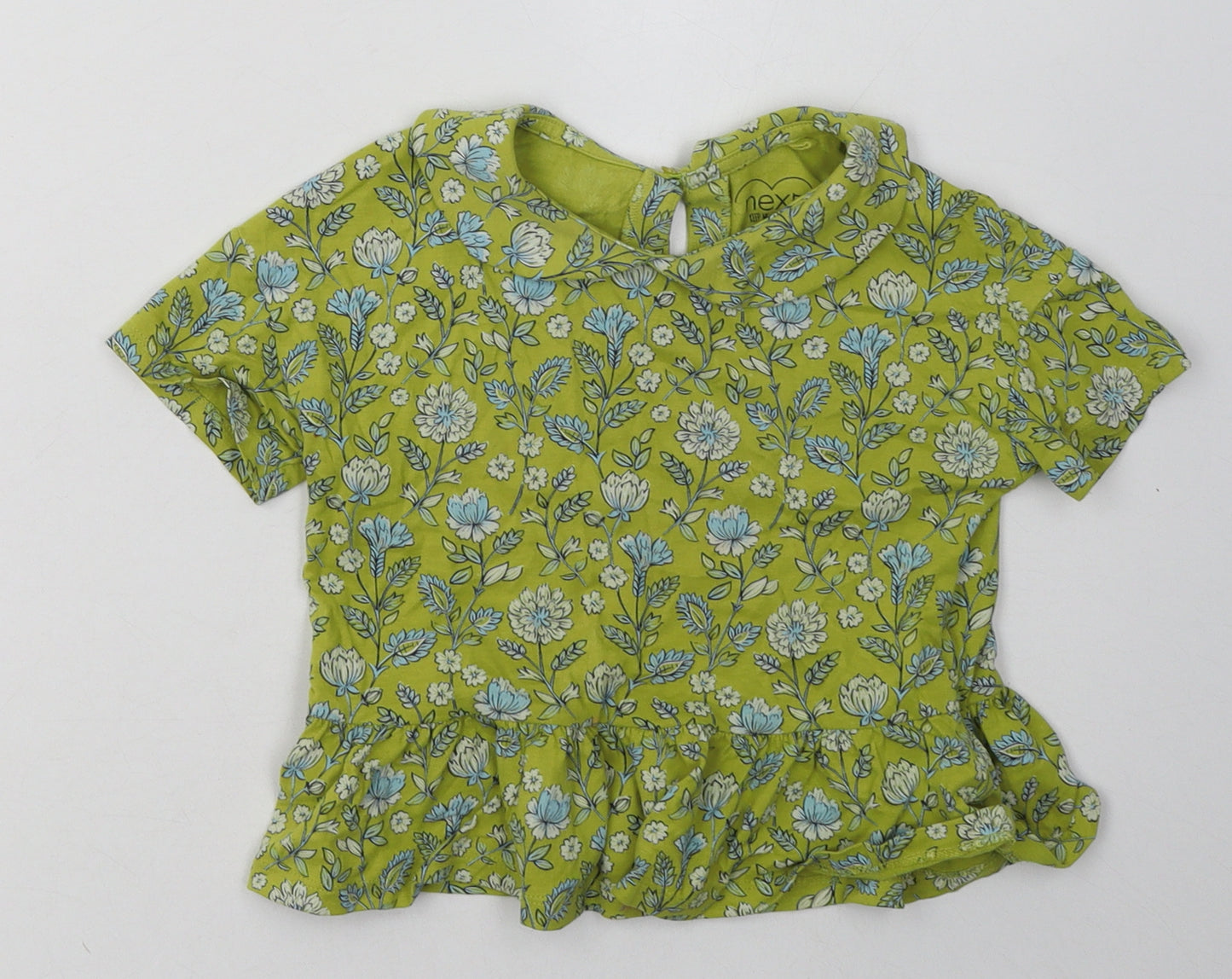 NEXT Girls Green Floral Cotton Basic T-Shirt Size 3-4 Years Collared Button
