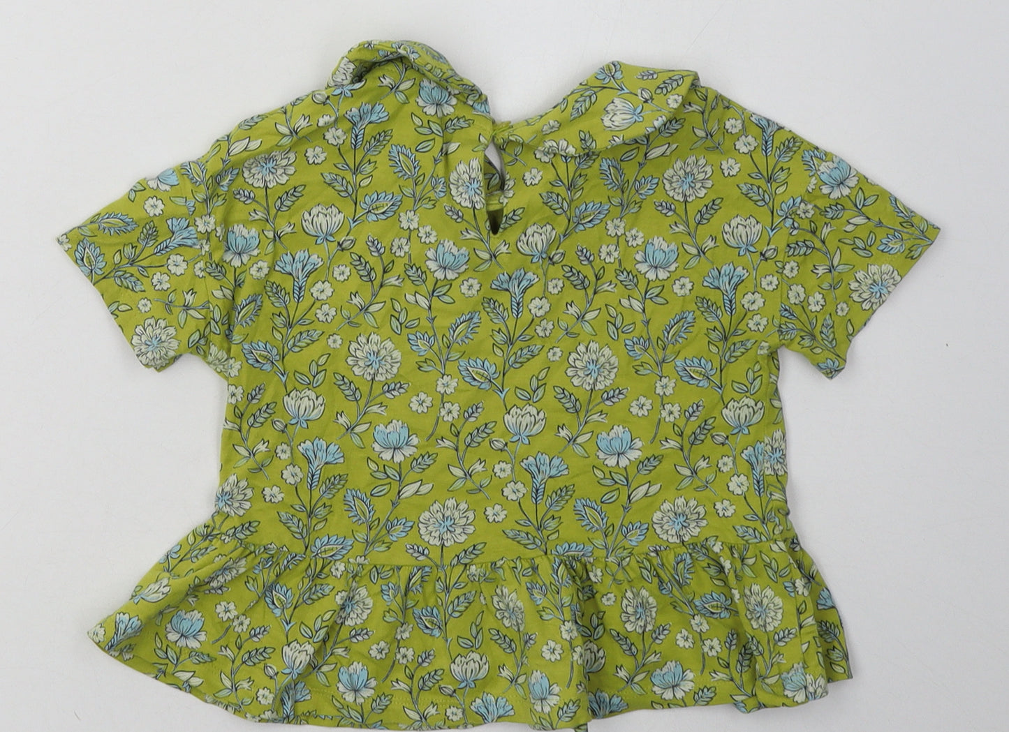 NEXT Girls Green Floral Cotton Basic T-Shirt Size 3-4 Years Collared Button
