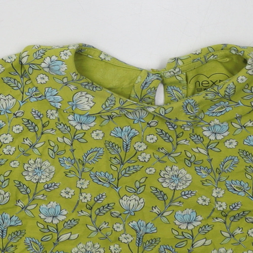 NEXT Girls Green Floral Cotton Basic T-Shirt Size 3-4 Years Collared Button