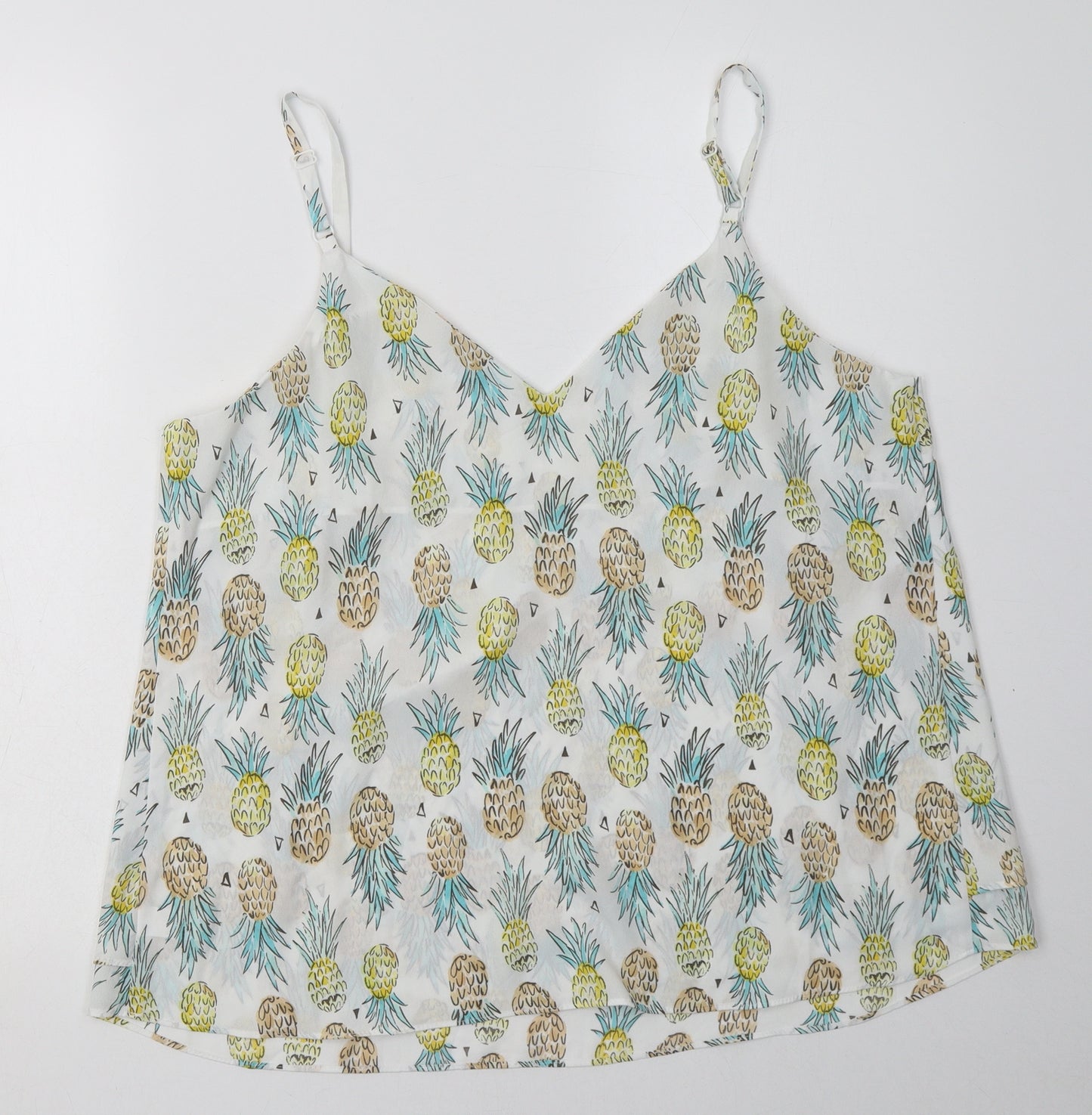 George Womens White Geometric Polyester Basic Tank Size 14 V-Neck - Pineapple Print