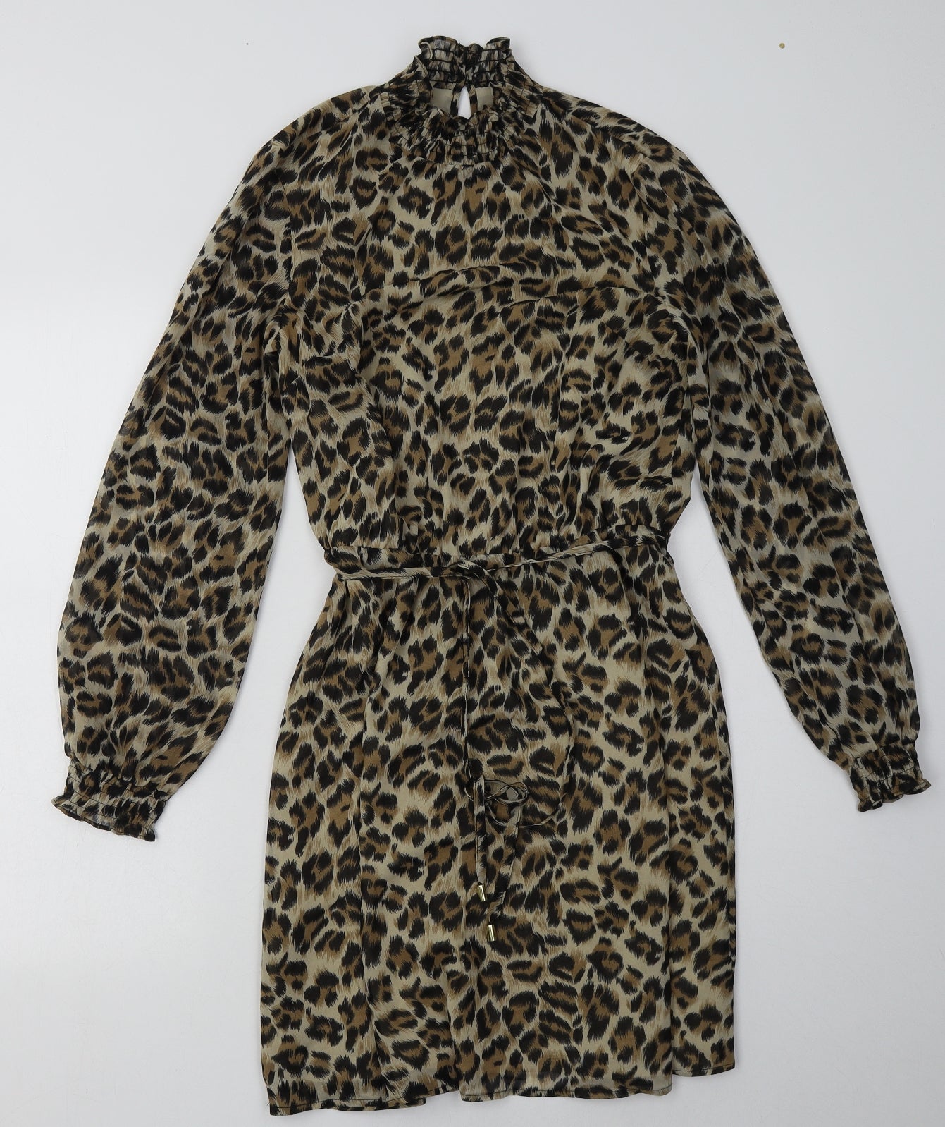Oasis Womens Brown Animal Print Polyester A-Line  Size M  Halter Button