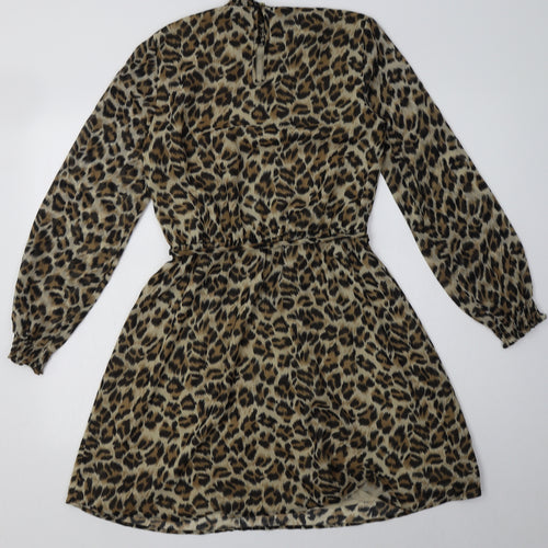 Oasis Womens Brown Animal Print Polyester A-Line  Size M  Halter Button