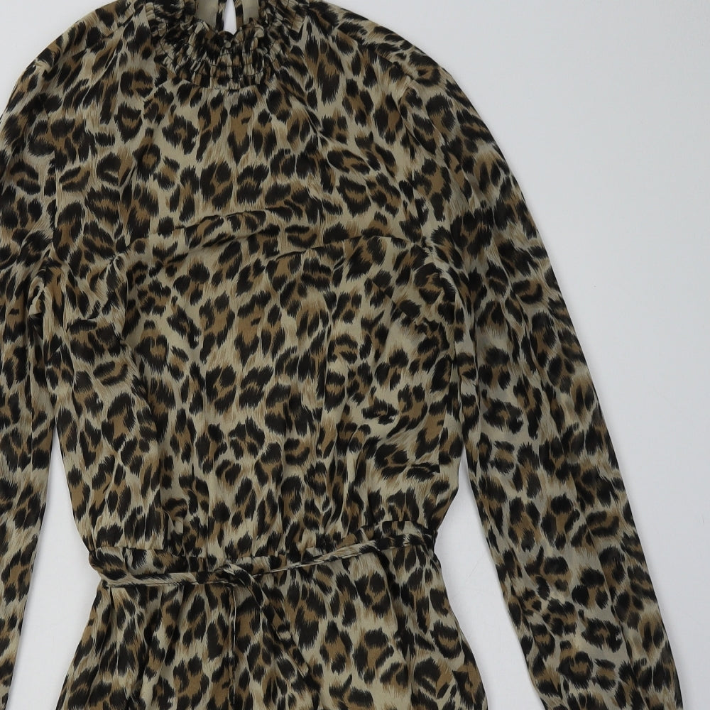 Oasis Womens Brown Animal Print Polyester A-Line  Size M  Halter Button