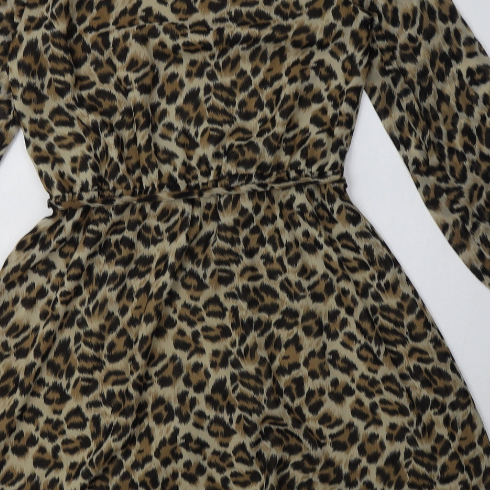 Oasis Womens Brown Animal Print Polyester A-Line  Size M  Halter Button