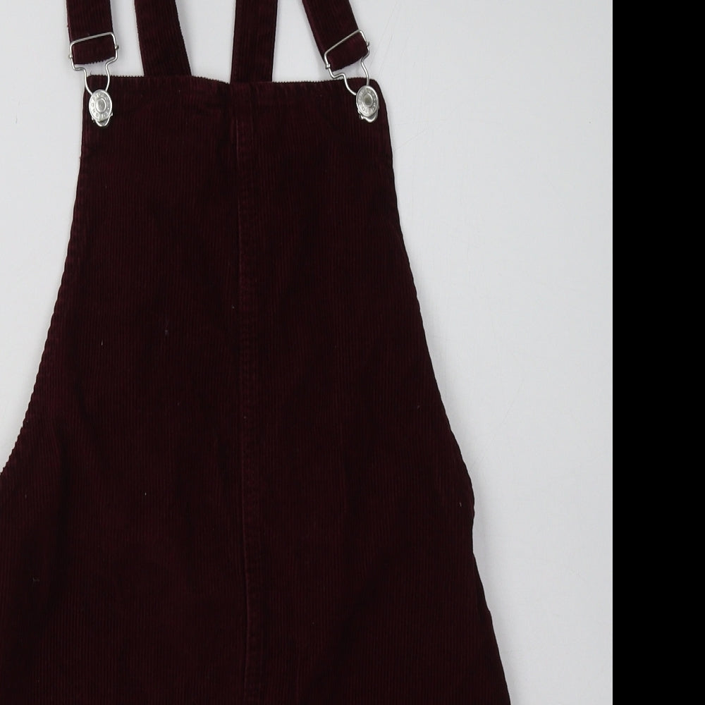 Topshop Womens Red  Cotton Pinafore/Dungaree Dress  Size 8  Square Neck Buckle