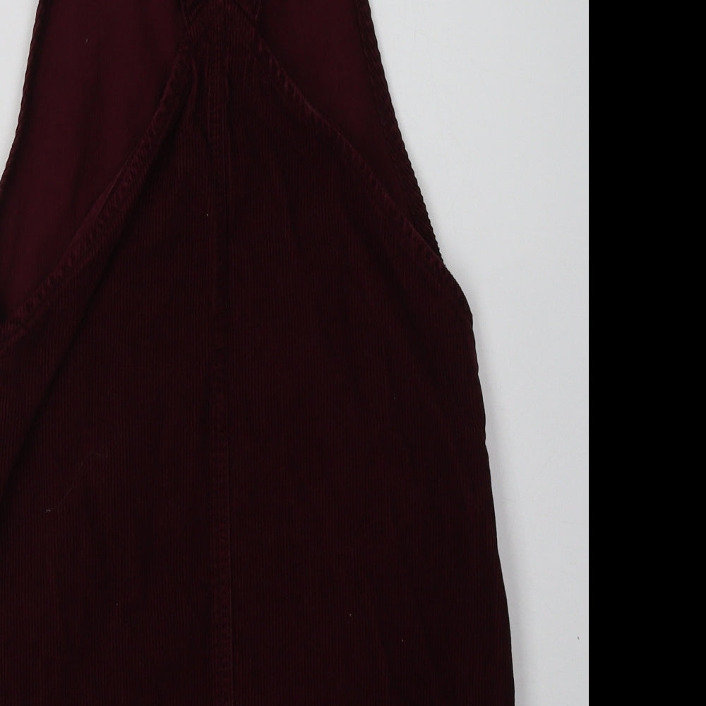 Topshop Womens Red  Cotton Pinafore/Dungaree Dress  Size 8  Square Neck Buckle
