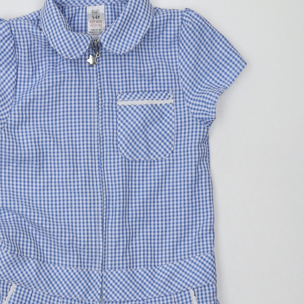 F&F Girls Blue Check Polyester Playsuit One-Piece Size 5-6 Years  Zip - School Wear