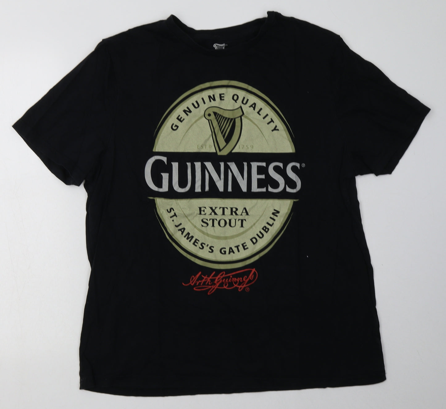 George Mens Black  Cotton  T-Shirt Size XL Crew Neck  - Guiness