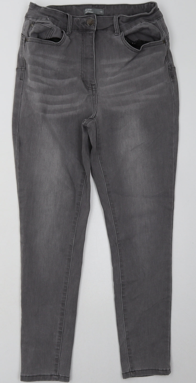 Nutmeg Womens Grey  Cotton Skinny Jeans Size 12 L28 in Regular Button - super shaper