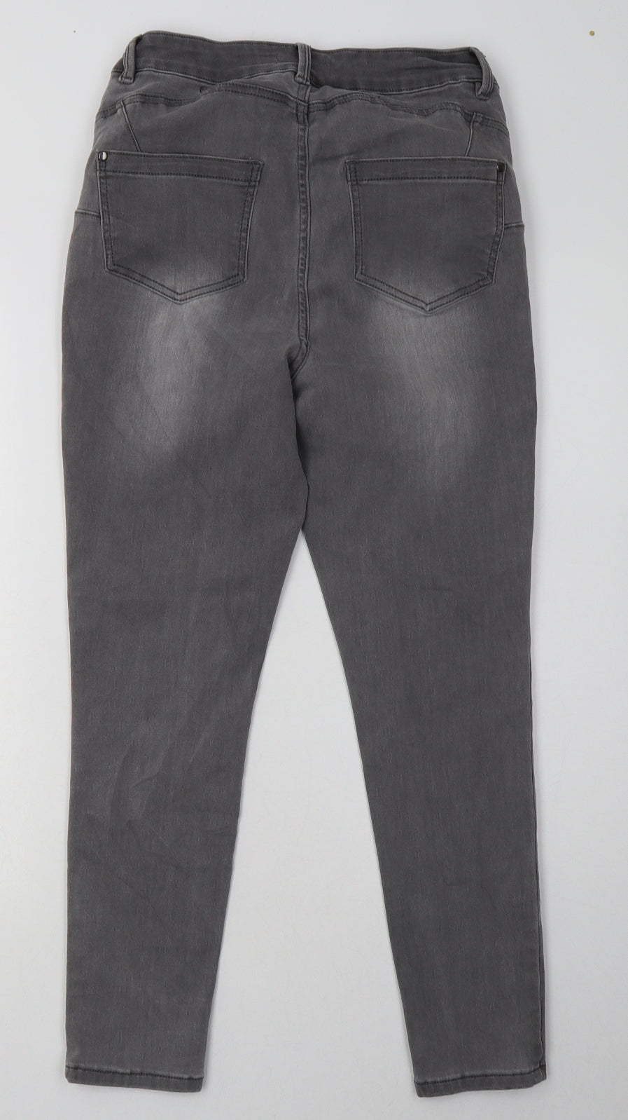 Nutmeg Womens Grey  Cotton Skinny Jeans Size 12 L28 in Regular Button - super shaper