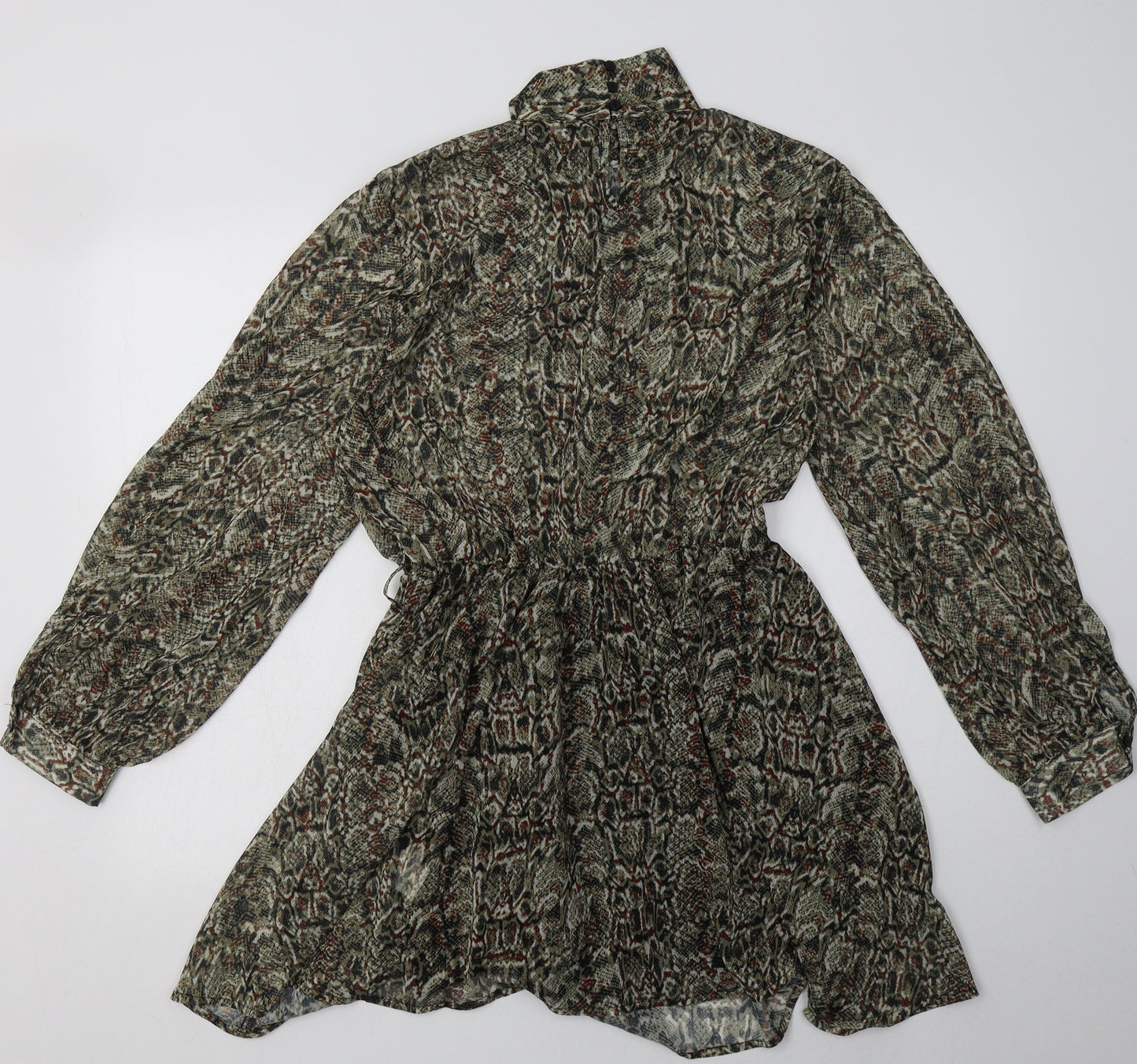 SheIn Womens Green Animal Print Polyester A-Line  Size L  Crew Neck Tie
