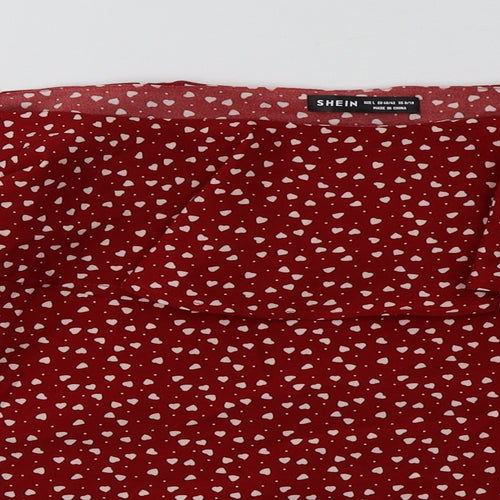 SheIn Womens Red Polka Dot Polyester Basic Blouse Size L Off the Shoulder - Heart Print