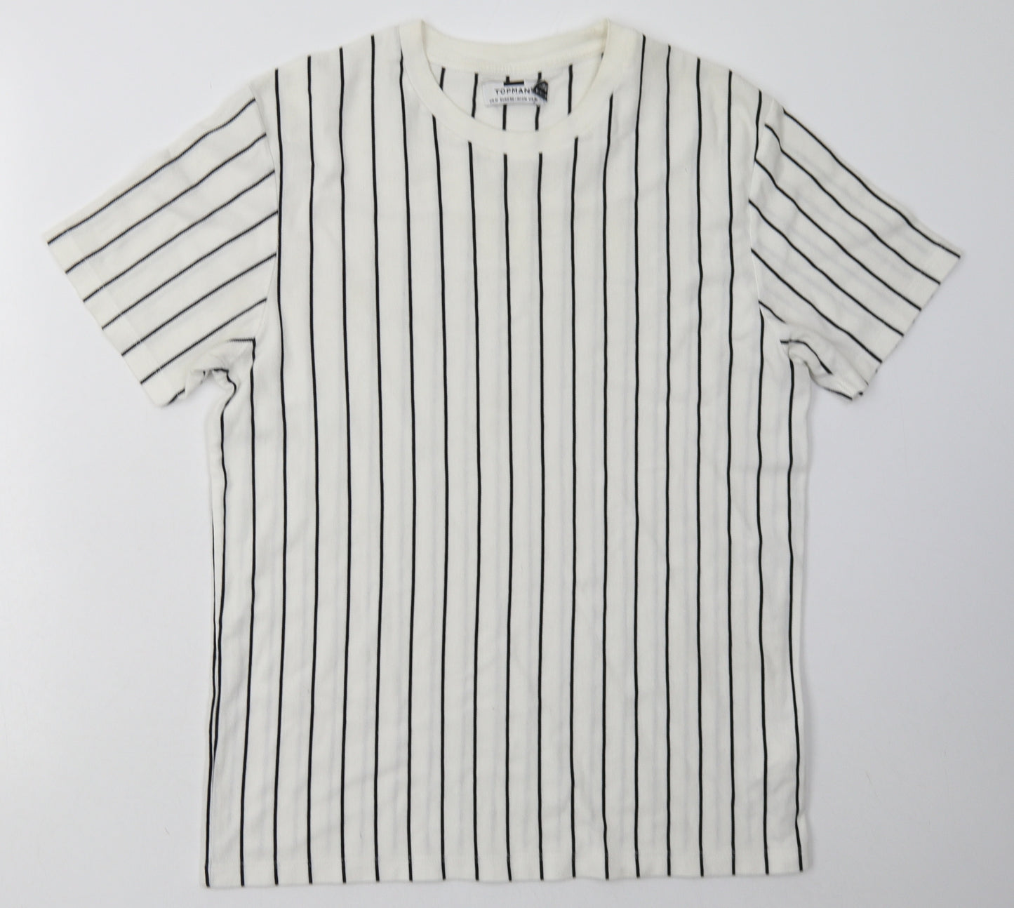 Topman Mens White Striped Cotton  T-Shirt Size M Crew Neck